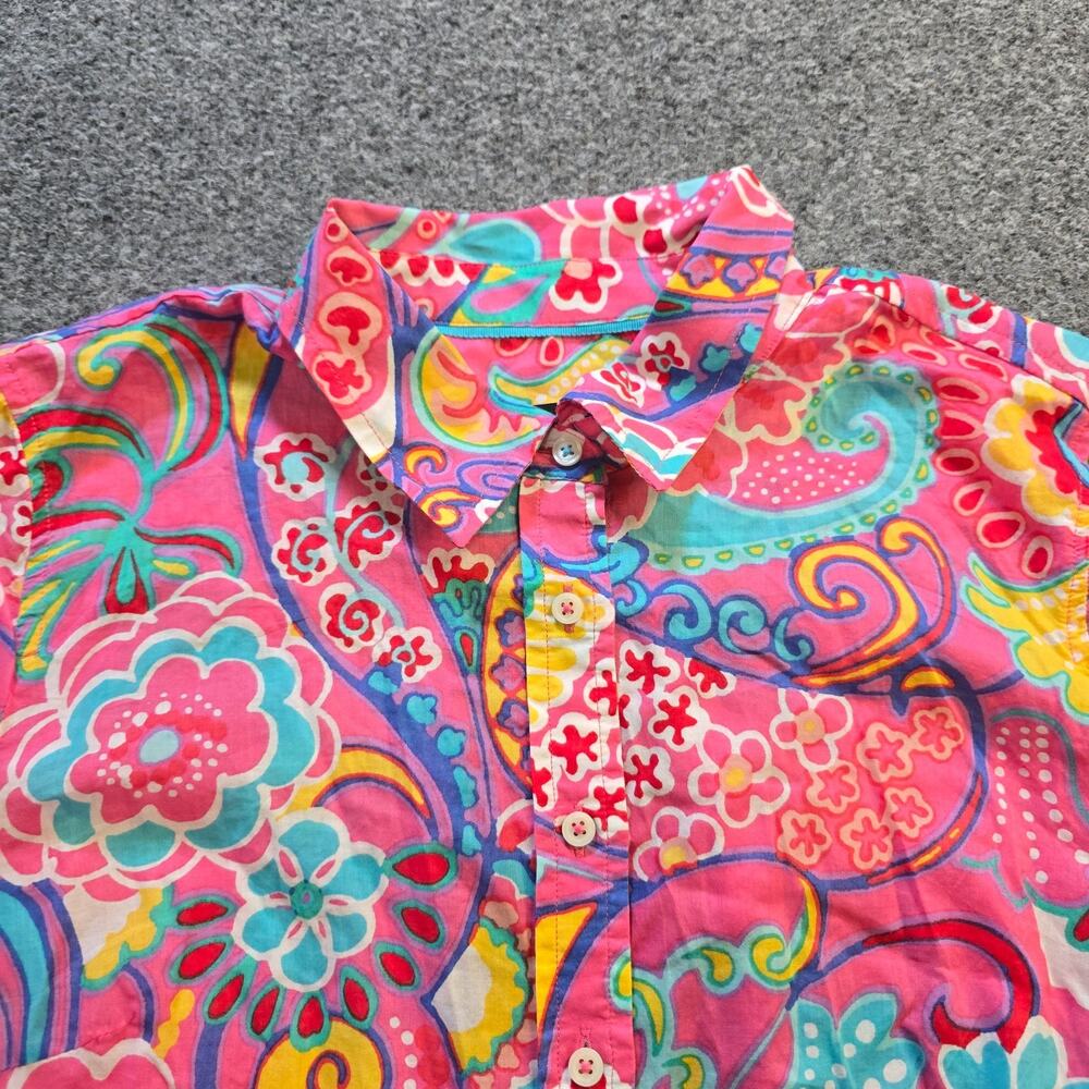 Talbots Top Womens Size Medium Pink Floral Button Up Long Sleeve Colorful Casual - Picture 2 of 9